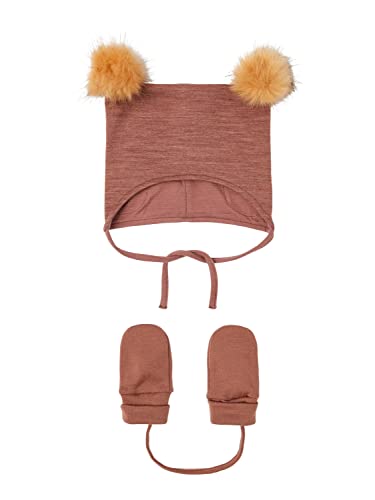 NAME IT Baby Girls NBFWUPPO CO/WILLIT Wool Set XXII Mütze, Cognac/Detail:Set HAT + Mitten, 45/47 von NAME IT