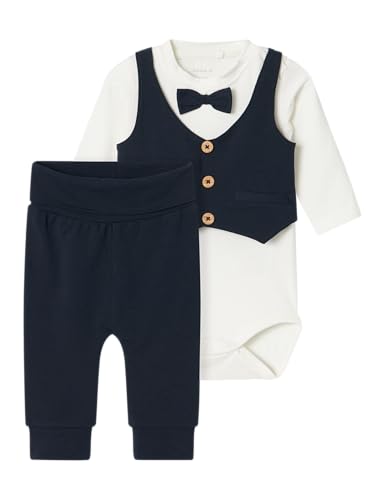 NAME IT Baby-Jungen NBMADAM LS Body NOOS Nachtwäsche Set, Dark Sapphire/Detail:SOLID Pant, 68 von NAME IT