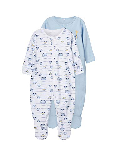 NAME IT Baby-Jungen NBMNIGHTSUIT 2P Zip W/F 2 NOOS Strampler, Mehrfarbig (Cashmere Blue Cashmere Blue), 50 (2er Pack) von NAME IT