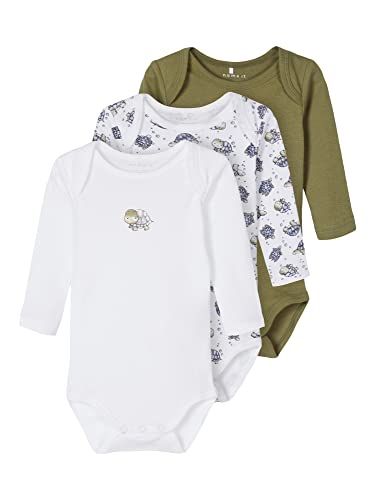 NAME IT Baby-Jungen Nbmbody 3p Ls Turtle Noos Kleinkind Unterwäsche-Satz, Loden Green, 50 (3er Pack) von NAME IT