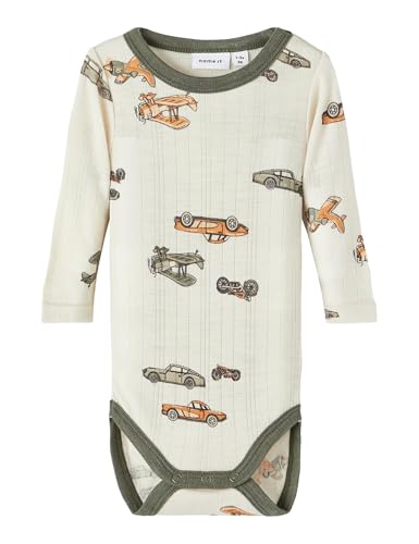 NAME IT Baby - Jungen Nbmwang Wool Needle Ls Body Noos Xxiii, Moonbeam/AOP:Aop, 50 von NAME IT