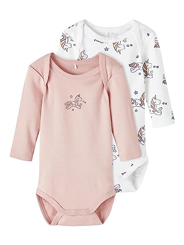 NAME IT Baby-Mädchen NBFBODY 2P LS Unicorn NOOS Body, Bright White, 74 von NAME IT