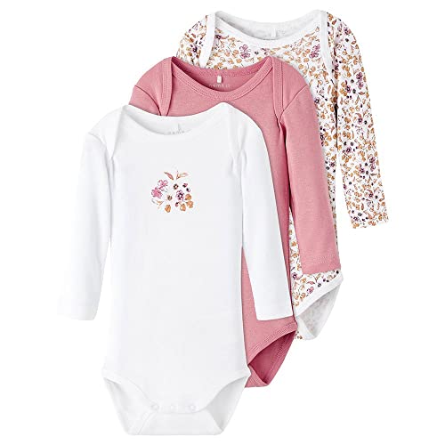 NAME IT Baby-Mädchen NBFBODY 3P LS Rose Wine Flower NOOS Body, 68 von NAME IT