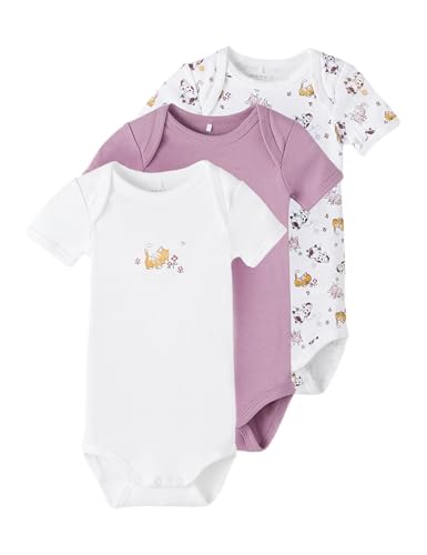 NAME IT Baby-Mädchen NBFBODY 3P SS Valerian CAT NOOS Body, 50 (3er Pack) von NAME IT