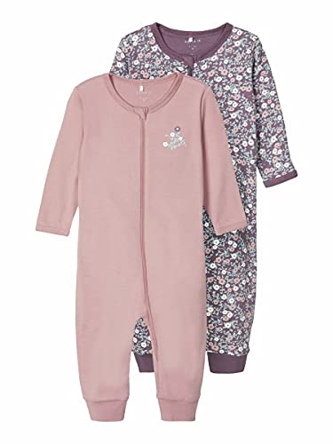 Name IT Baby-Mädchen NBFNIGHTSUIT 2P Zip Black Plum FLO. NOOS Schlafanzug, 50 von NAME IT