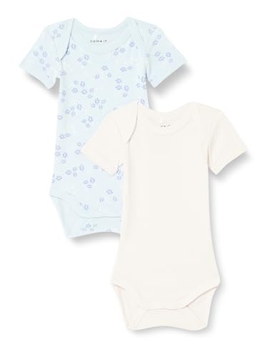 NAME IT Baby - Mädchen Nbfbody 2p Ss Halogen Blue Flower Noos, Halogen Blue, 68 von NAME IT