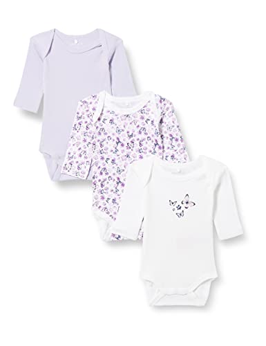 NAME IT Baby-Mädchen Nbfbody 3p Ls Flower Noos Body, Purple Heather, 80 von NAME IT