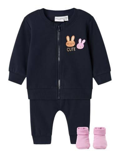 NAME IT Baby-Mädchen Nbfvrillie Sweat Cardigan Box Set W Slip Track Suit, Dark Sapphire/Detail:Cute, 74 von NAME IT