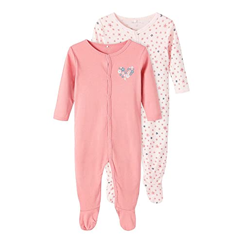 NAME IT Baby - Mädchen Nbfnightsuit 2p W/F Rosette Flower Noos Schlafanzug, Rosa, 86 EU von NAME IT