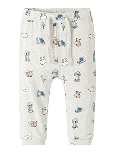 NAME IT Baby Sweatpants mit Animal-Print aus Bio-Baumwolle Light Grey Melange 68 von NAME IT