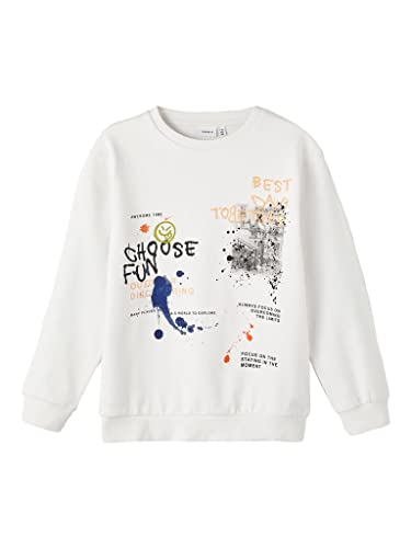 NAME IT Boy's NKMBAMBO LS Loose Sweat UNB Box Sweatshirt, White Alyssum, 116 von NAME IT