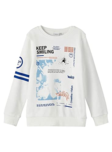 NAME IT Boy's NKMBUCAS LS Sweat UNB Sweatshirt, White Alyssum, 134/140 von NAME IT