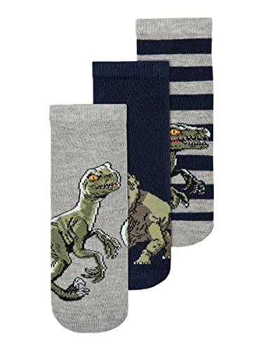 NAME IT Boy's NMMNEPTUN Jurassic 3PK NOOS VDE Socken, Dark Sapphire/Pack:3P Dark Sapp+Grey Mel+Striped, 19/21 von NAME IT