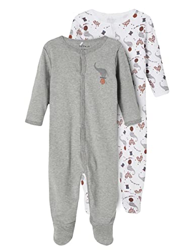 NAME IT 2er Pack Unisex Schlafstrampler aus Bio-Baumwolle Grey Melange-92 von NAME IT