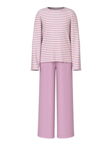 NAME IT Mädchen Nkfnightset Stripe Loose Rib Noos Nachtwäsche Set 13235612,Pink Lavender/Stripes:y/D,98-104 von NAME IT
