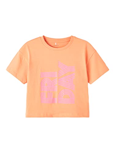 NAME IT Girl's NKFBALONE SS TOP Box Kurzärmeliges Shirt, Orange Chiffon, 116 von NAME IT