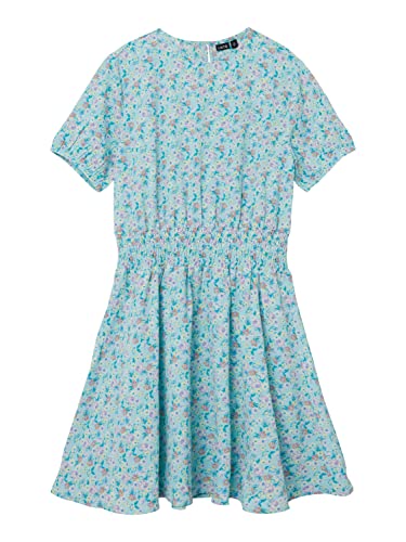 NAME IT Mädchen Nlfeckali Ss Dress Kleid, Iced Aqua/AOP:Flowerprint, 158 von NAME IT