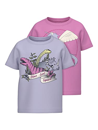 NAME IT Girl's NMFBRIGITA SS TOP PB 2P Kurzärmeliges Shirt, Purple Heather/Pack:W Cyclamen, 92 von NAME IT