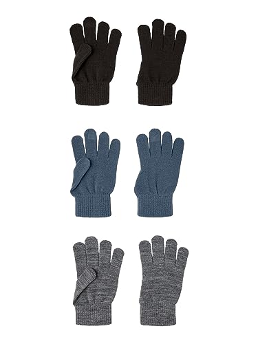 NAME IT Handschuhe NKNMAGIC Gloves 3P NOOS, Bering Sea/Pack:3 Pack with Grey Mel./Black, 6 von NAME IT