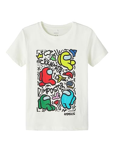 NAME IT Jungen NKMJAKPOT AMONGUS SS TOP Box Sky T-Shirt, White Alyssum, 116 von NAME IT