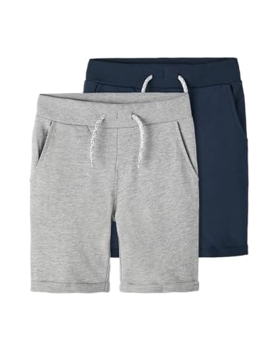NAME IT Jungen NKMVERMO 2P Long SWE UNB F NOOS Shorts, Grey Melange/Pack:Packed with Dark Sapphire, 164 (2er Pack) von NAME IT