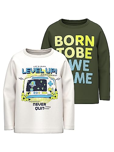 NAME IT Jungen NMMVAGNO 2P LS Loose TOP K1 Langarmshirt, Rifle Green/Pack:White Alyssum, 92 von NAME IT