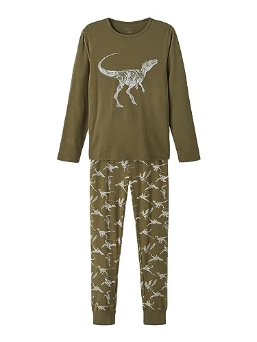 NAME IT Jungen Nkmnightset Oliven Night Dino Noos Schlafanzug, Olive Night, 110/116 von NAME IT