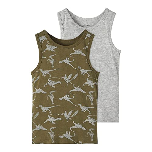 NAME IT Jungen Nkmtank Top 2p Olive Night Dino Noos Unterhose, Olive Night, 104 EU von NAME IT