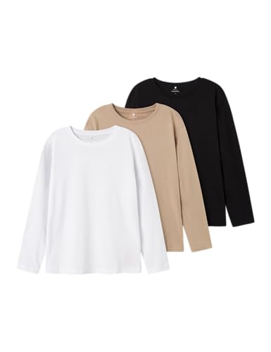 NAME IT Jungen Nkmvobbo Ls Top 3p Noos Nachtwäsche Set, Black/Pack:p.w. Pure Cash + Bright White, 134-140 EU von NAME IT