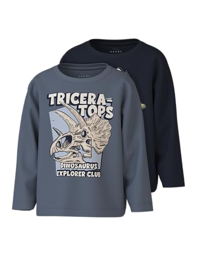 NAME IT Jungen Nmmvictor 2p Nreg Top Langarmshirt, Flint Stone/Pack:Dark Sapphire, 92 EU von NAME IT
