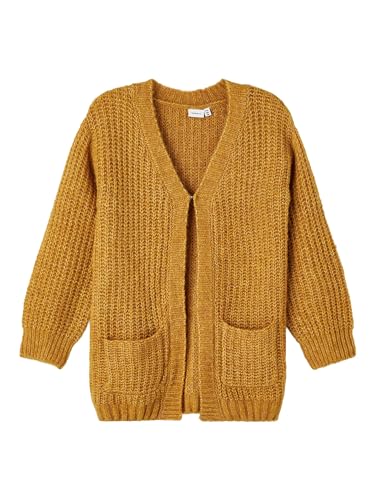 NAME IT Kinder Strickjacke NKFOMINKE LS Long Knit Card (DE/NL/SE/PL, Numerisch, 116, Regular, inca Gold) von NAME IT