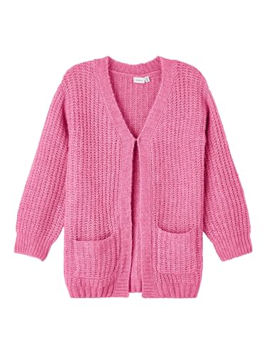 NAME IT Kinder Strickjacke NKFOMINKE LS Long Knit Card (DE/NL/SE/PL, Numerisch, 134, Regular, pink Cosmos) von NAME IT