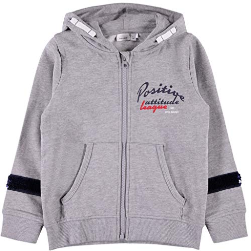 NAME IT Kinder Sweatjacke mit Kapuze für Mädchen in grau 134-140/9-10 Jahre von NAME IT