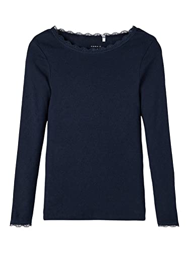 NAME IT Mädchen Langarmshirt unifarben Lochmuster nkfVITTE (134/140, Dark Sapphire (Dunkelblau)) von NAME IT