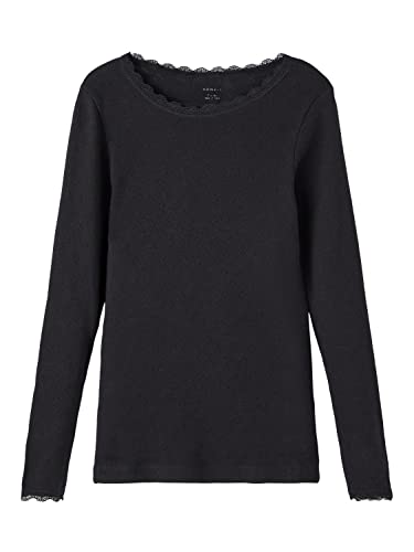 NAME IT Mädchen Langarmshirt unifarben Lochmuster nkfVITTE (134/140, Schwarz/Black) von NAME IT