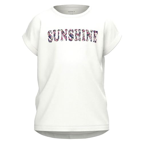 NAME IT Mädchen NKFFAMMA SS TOP NOOS T-Shirt, Bright White/Print:Sunshine Text, 122/128 cm von NAME IT