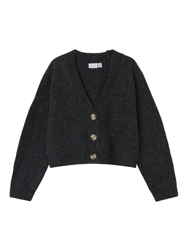 NAME IT Mädchen NKFHOLLY Boxy Short Knit Card NOOS Strickjacke, Dark Grey Melange, 146/152 cm von NAME IT