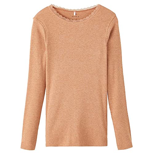 NAME IT Mädchen NKFKAB LS Slim TOP NOOS T-Shirt, Café Au Lait/Detail:Melange, 158/164 von NAME IT