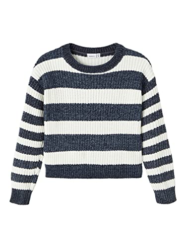 NAME IT Mädchen NKFNIJANNA LS Short Knit Strickpullover, India Ink, 128 cm von NAME IT