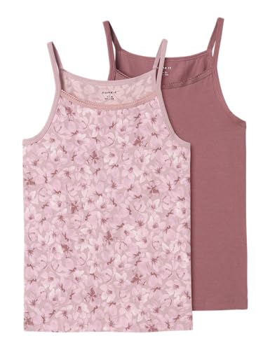 NAME IT Mädchen NKFSTRAP TOP 2P Flower NOOS Unterhemd, Mauve Shadows, 146/152 (2er Pack) von NAME IT