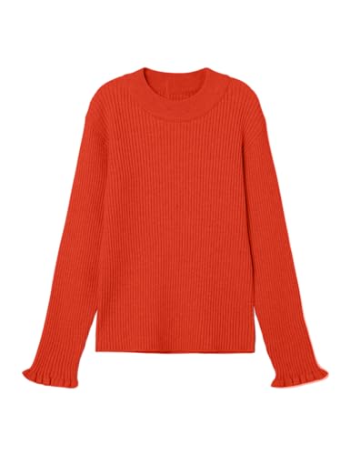 NAME IT Mädchen NKFVIANNA LS Slim Knit N Strickpullover, Cherry Tomato, 128 cm von NAME IT