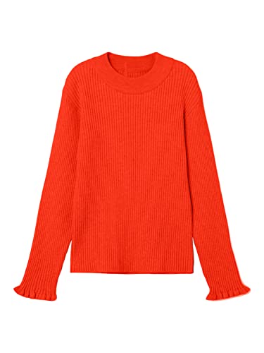 NAME IT Mädchen NKFVIANNA LS Slim Knit N Strickpullover, Cherry Tomato, 140 cm von NAME IT