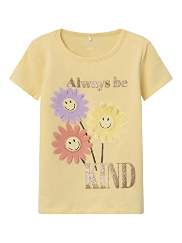 NAME IT Mädchen NMFARNA Happy SS TOP SMI T-Shirt, Bright White, 104 von NAME IT