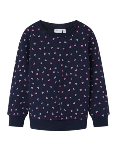NAME IT Mädchen NMFDAVINA LS Sweat Fleece BRU NOOS Sweatshirt, Dark Sapphire/AOP:Heart AOP, 116 cm von NAME IT