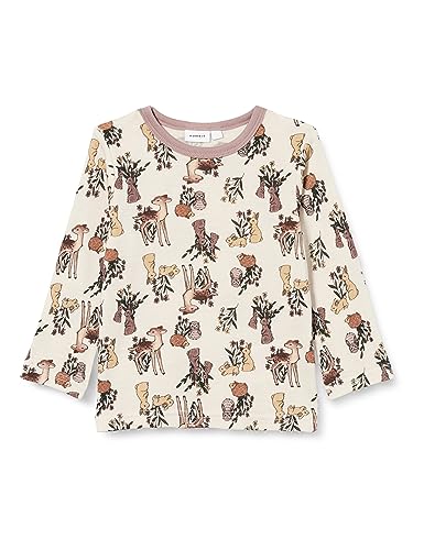 NAME IT Mädchen NMFWILLIT Wool LS TOP XXIII Langarmshirt, Moonbeam/AOP:AOP, 98 von NAME IT