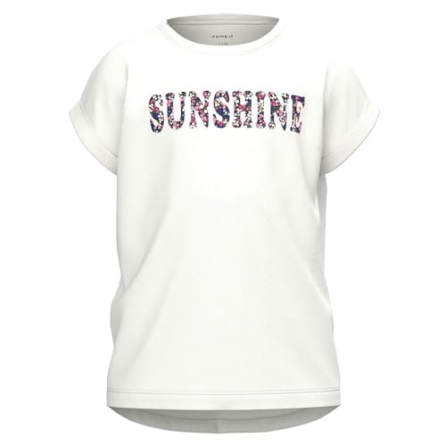 NAME IT Mädchen Nkffamma Ss Top Noos, Bright White/Print:sunshine Text, 116 von NAME IT