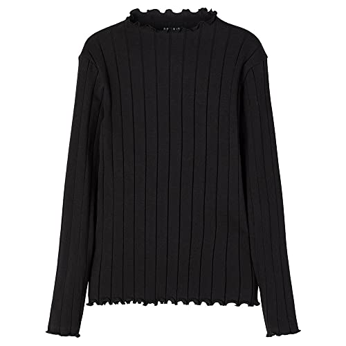 NAME IT Mädchen Nkfnoline Ls Slim Top Noos Langarmshirt, Black, 146/152 von NAME IT