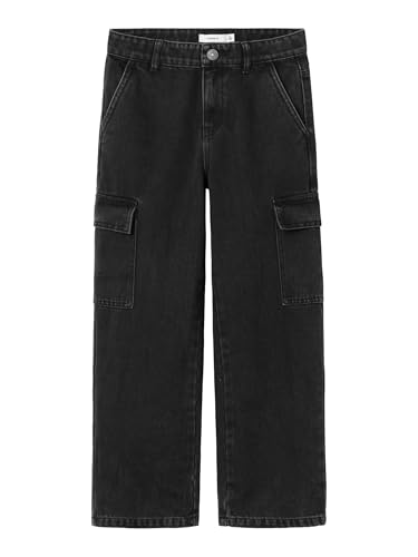 NAME IT Mädchen Nkfrose Hw Wide Cargo 6190-bs Noos Weite Jeans, Schwarz, 128 EU von NAME IT