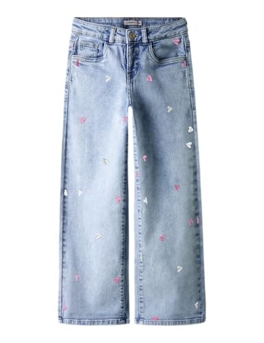 NAME IT Mädchen Nkfrose Wide Emb Jeans 2010-Fr Noos, Light Blue Bleached Denim, 128 von NAME IT