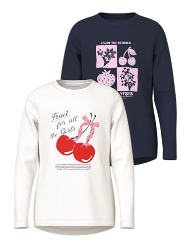 NAME IT Mädchen Nkfvix 2P Ls Top, Navy Blazer, 122/128 cm (2er Pack) von NAME IT